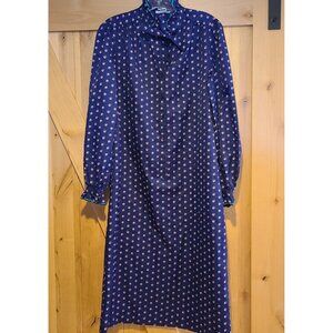 Vintage Size 8 Midi Dress High Neck Bow Ruffle Polka Dot Quirky Artsy Modest